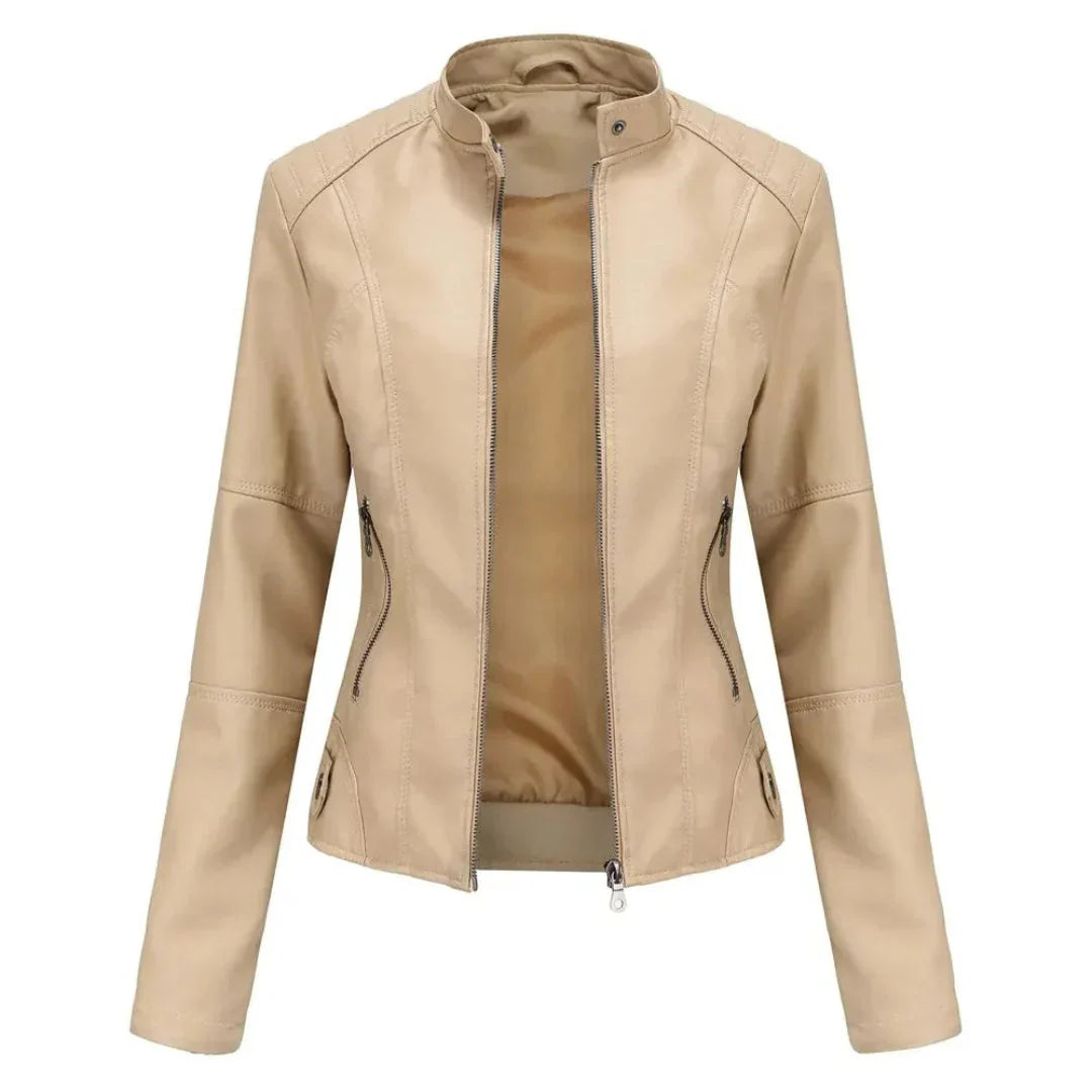 Leather Jacket With Mandarin Collar Trendy Style