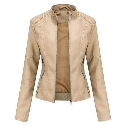 Leather Jacket With Mandarin Collar Trendy Style