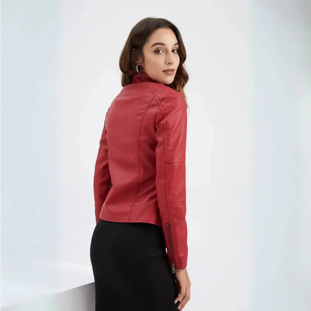 Lederjacke Mit Mandarin Kragen Trendy Style - IdealeKleiden