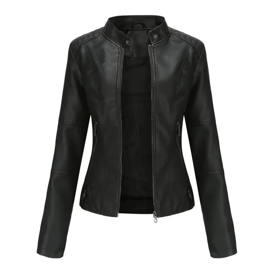 Leather Jacket With Mandarin Collar Trendy Style