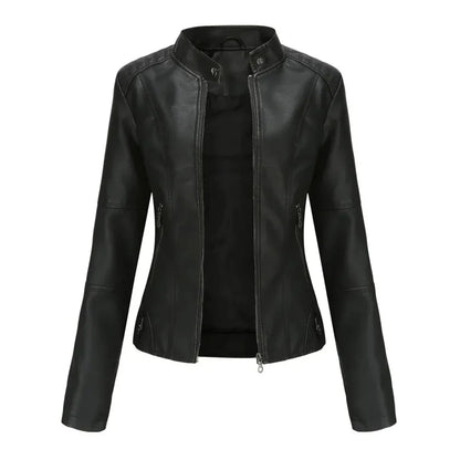 Leather Jacket With Mandarin Collar Trendy Style