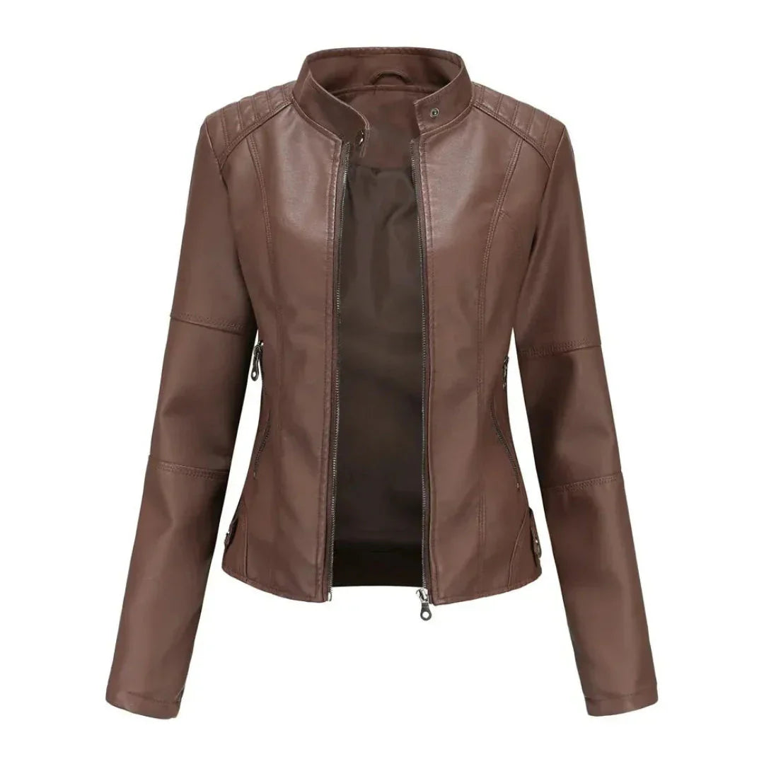 Leather Jacket With Mandarin Collar Trendy Style