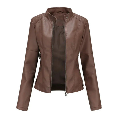 Leather Jacket With Mandarin Collar Trendy Style