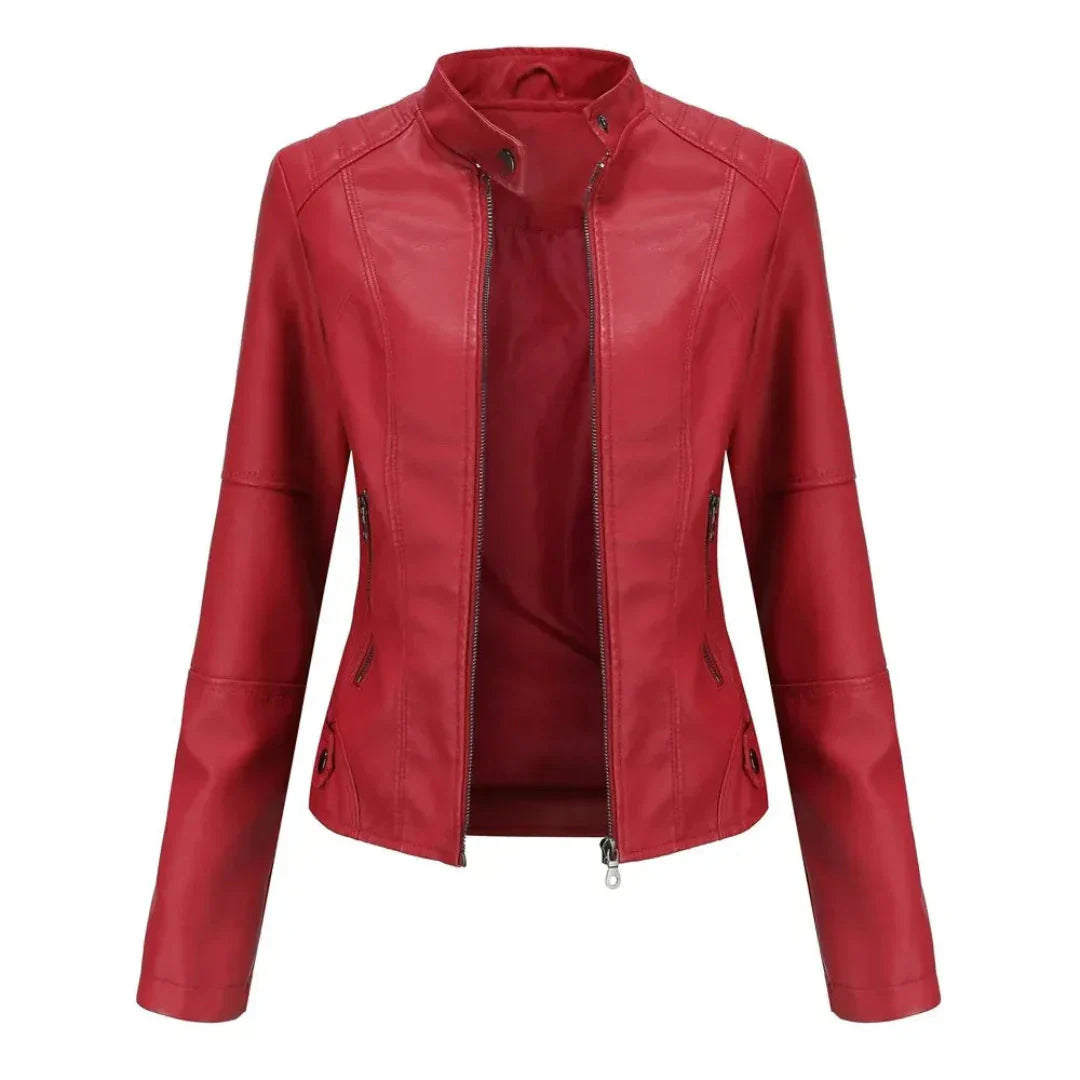 Leather Jacket With Mandarin Collar Trendy Style