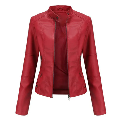 Leather Jacket With Mandarin Collar Trendy Style