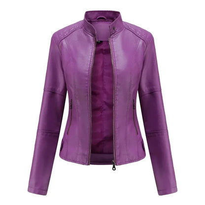 Leather Jacket With Mandarin Collar Trendy Style