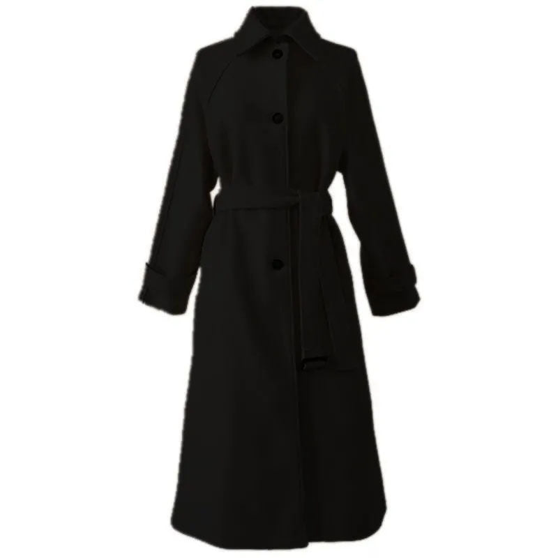 Elegant wool coat belt cut