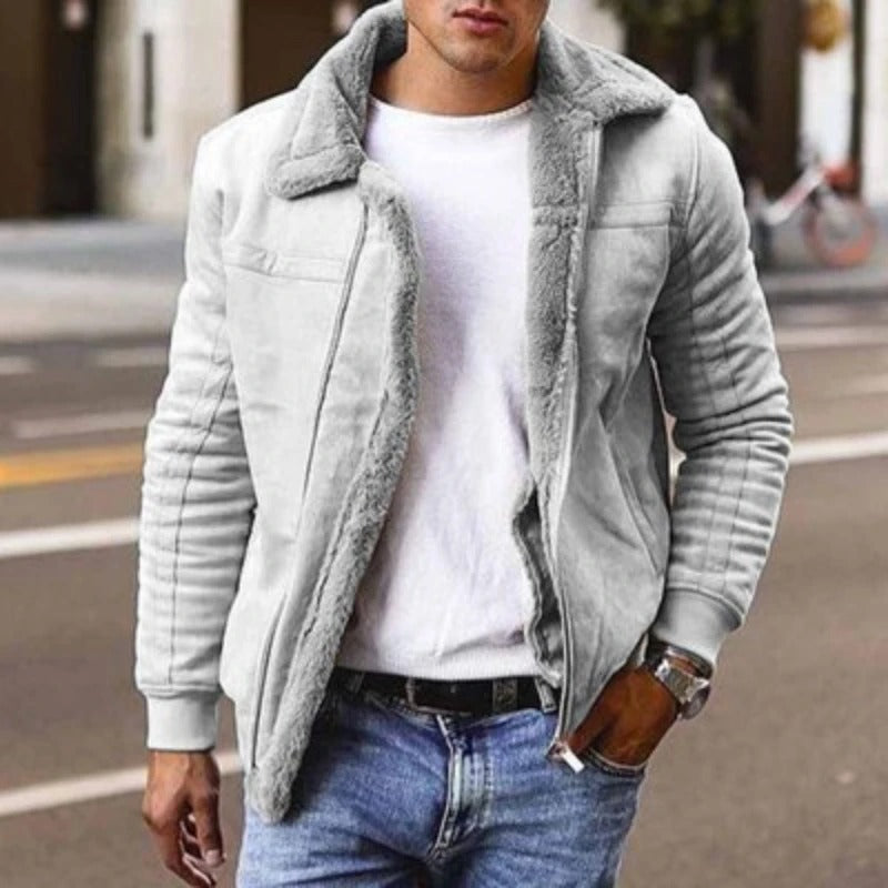 Men's Leather Biker Jacket with Fur Lining