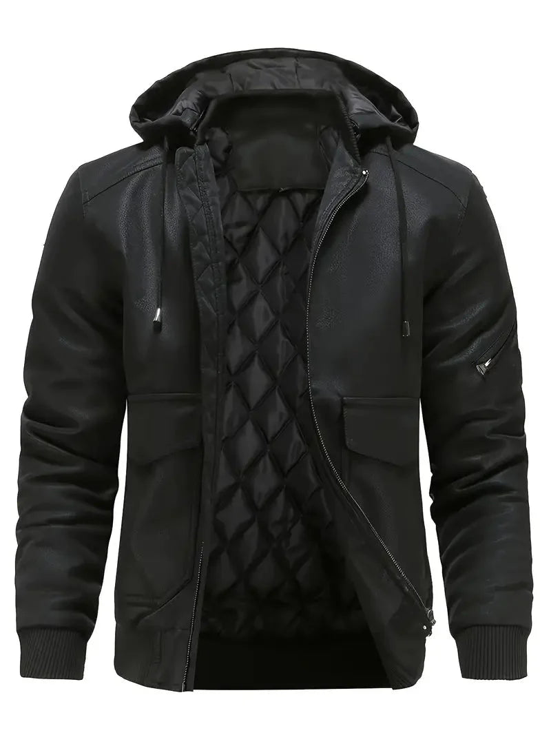 Men's Leather Jacket Warm Insulated Winter