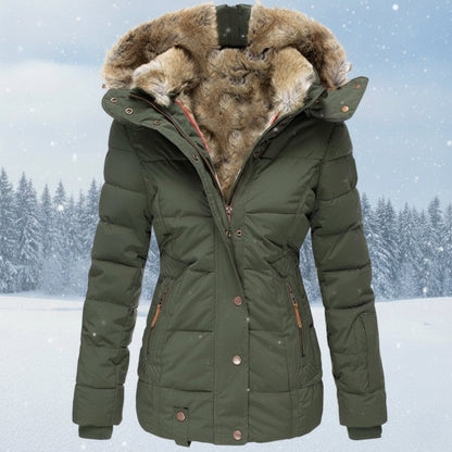 Women's Warm Quilted Parka Jacket with Faux Fur Hood