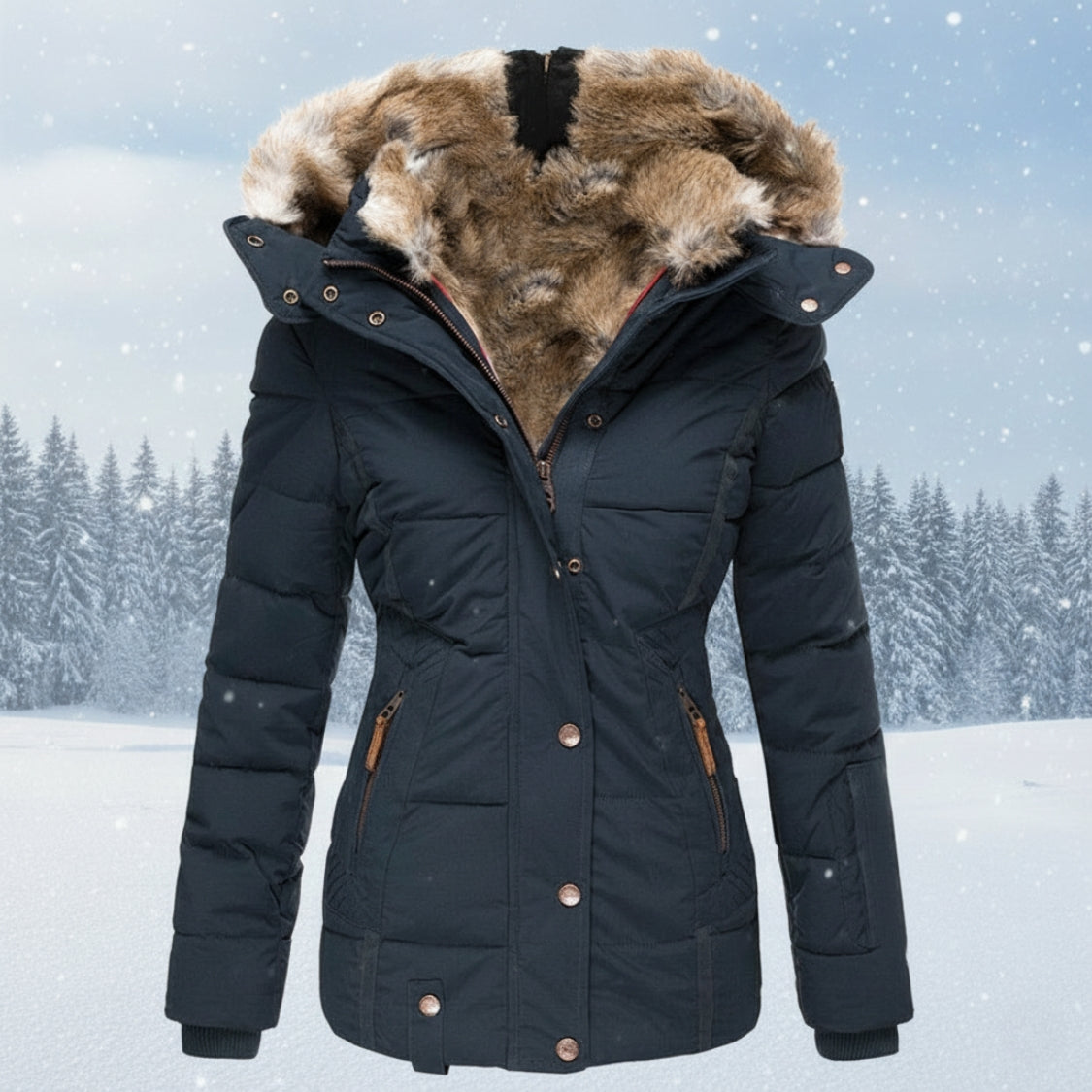 Women's Warm Quilted Parka Jacket with Faux Fur Hood
