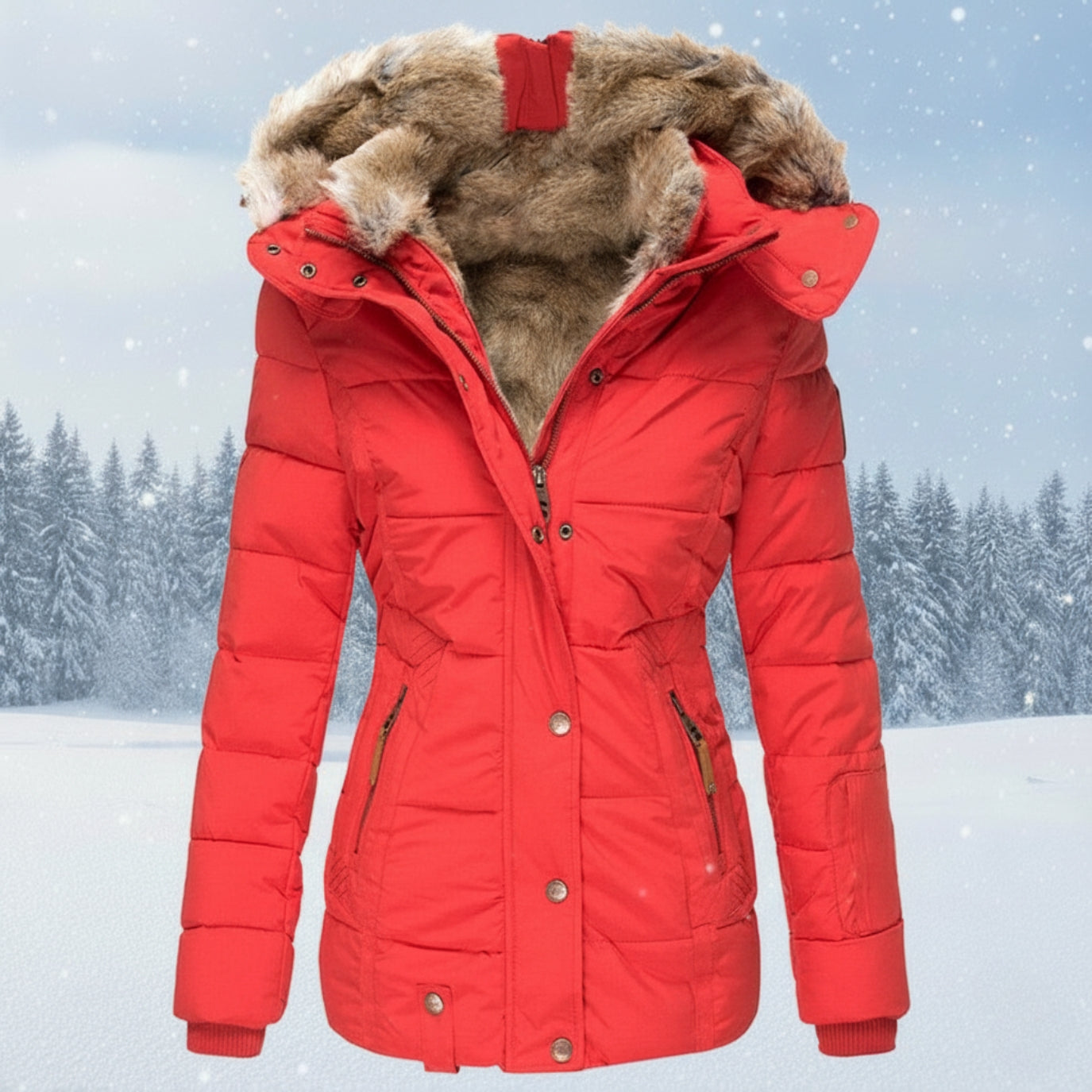 Women's Warm Quilted Parka Jacket with Faux Fur Hood