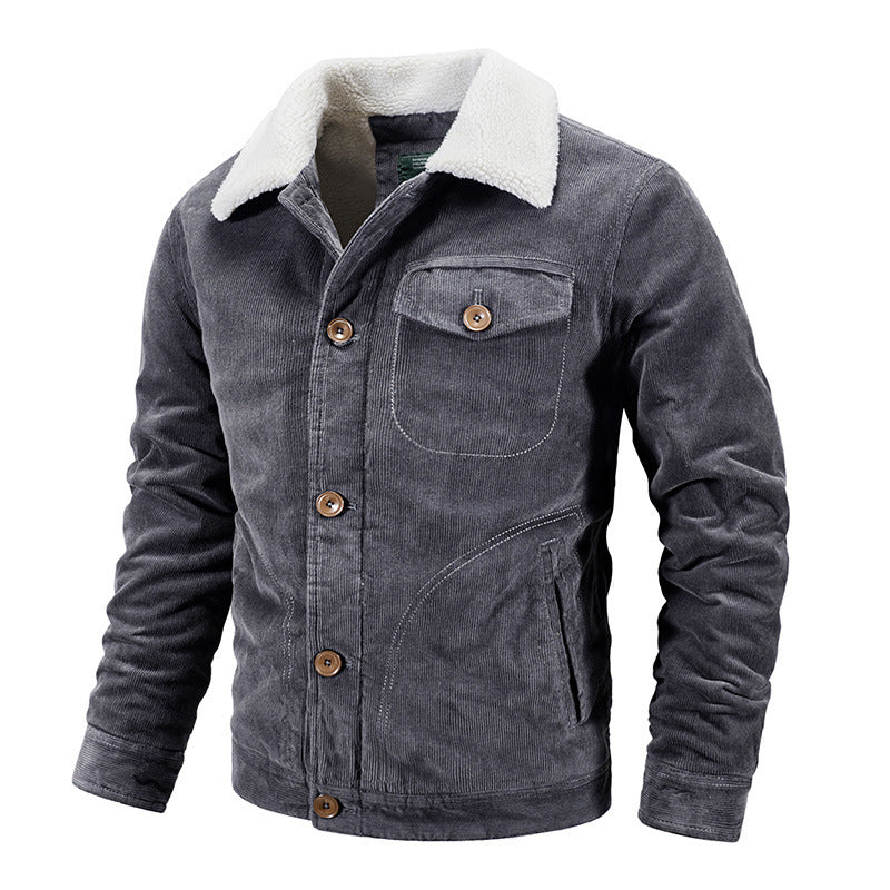 Men's Winter Jacket Faux Fur Trim Corduroy Style