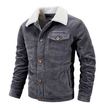Men's Winter Jacket Faux Fur Trim Corduroy Style