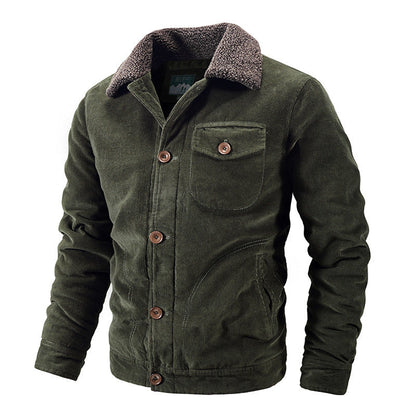 Men's Winter Jacket Faux Fur Trim Corduroy Style