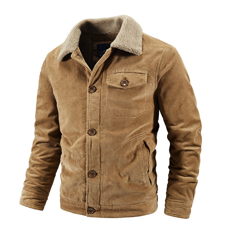 Men's Winter Jacket Faux Fur Trim Corduroy Style