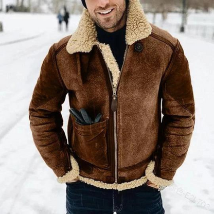 Men's Leather Jacket Warm Insulated Winter