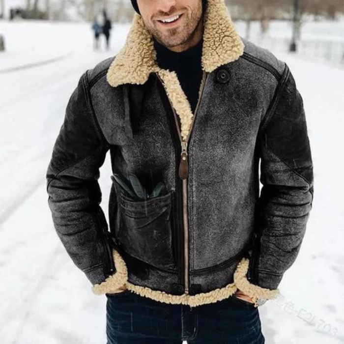 Men's Leather Jacket Warm Insulated Winter