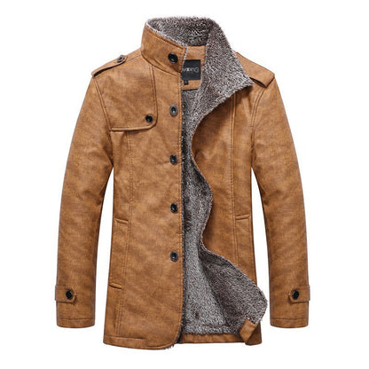 Men's Winter Jacket Stand Collar Warm Sherpa Slim Fit