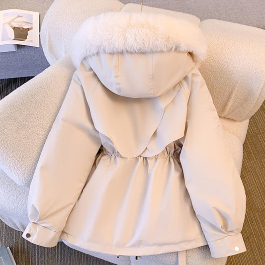 Elegante Winterjacke Pelzverbrämung Luxus Design - IdealeKleiden