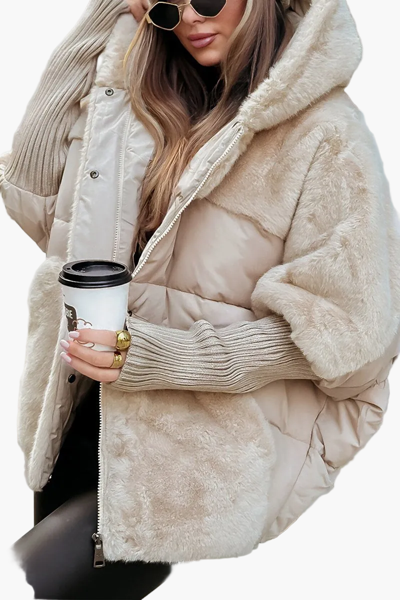Women's Winter Jacket Teddy Fleece Hood Warm