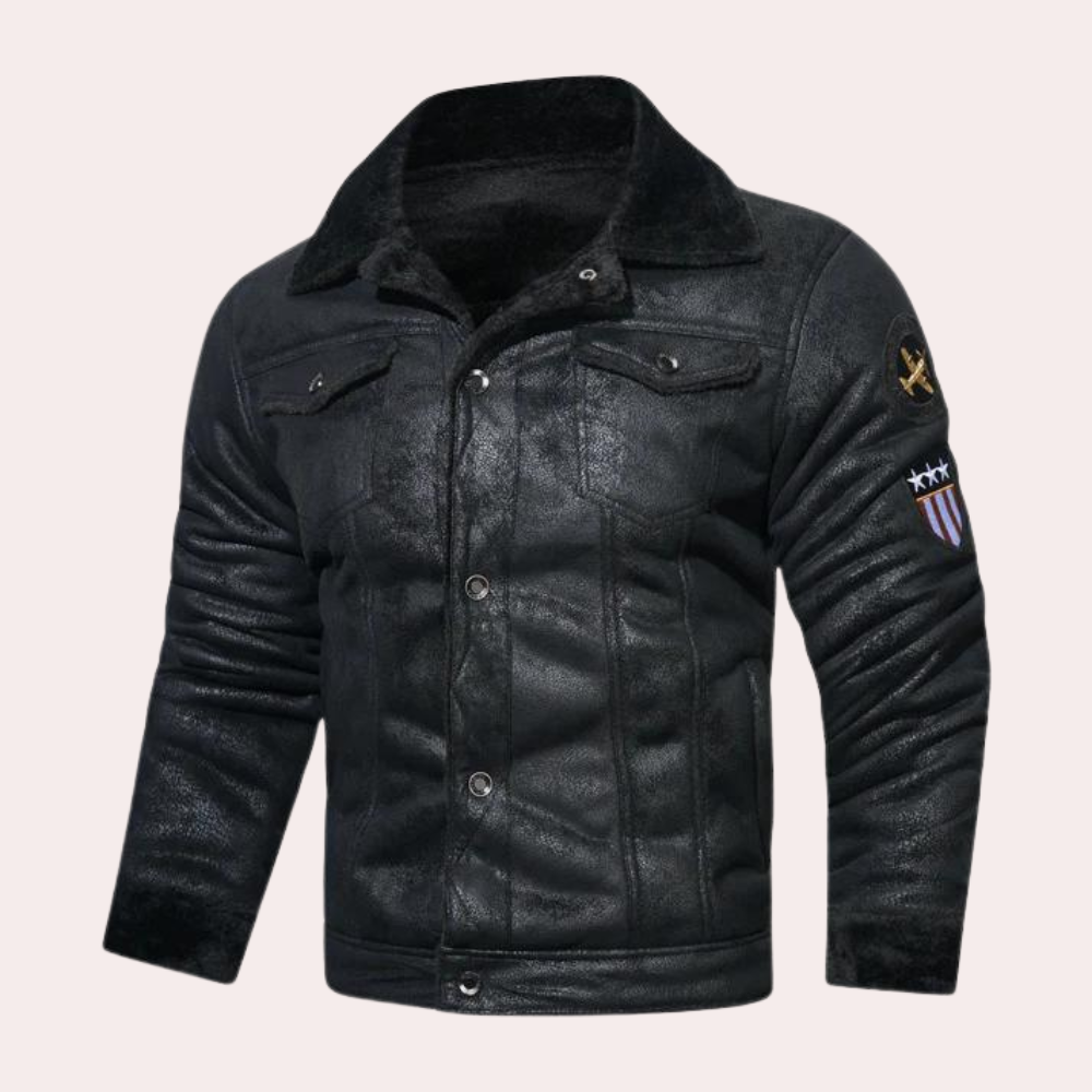 Men's Leather Jacket Warm Fleece Lined Pilot Style