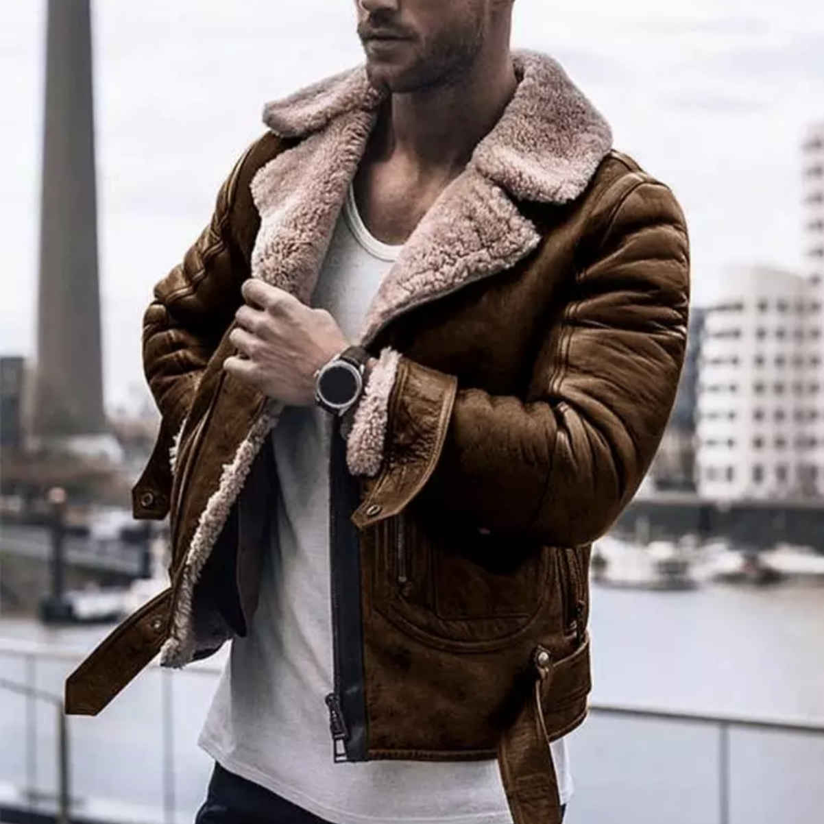 Men's Leather Jacket Winter Biker Style