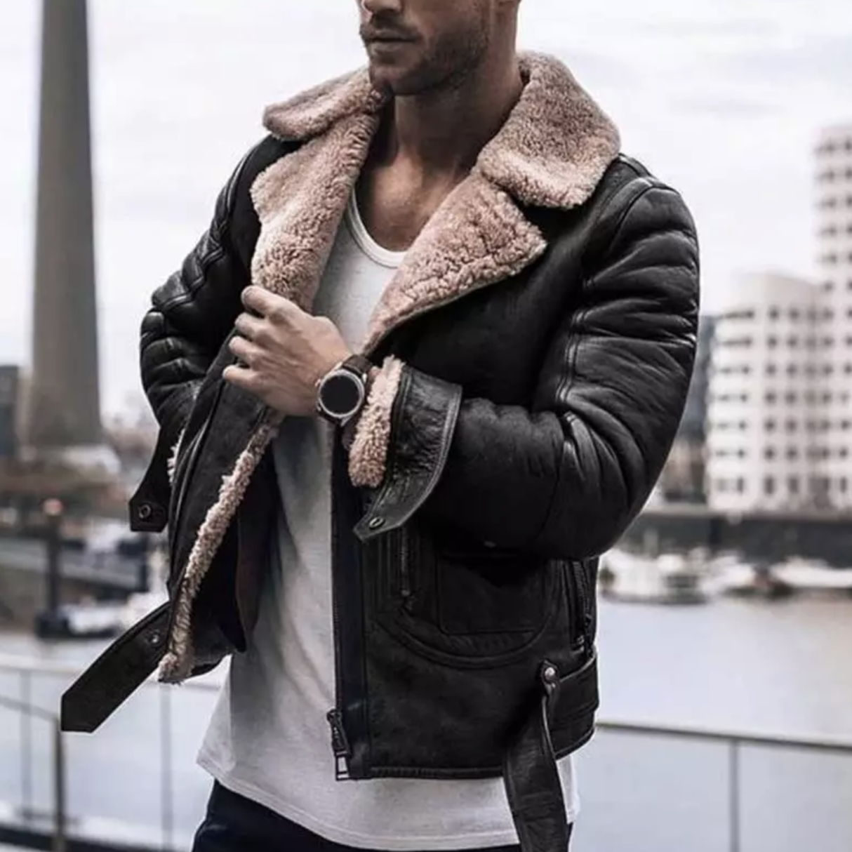 Herren Lederjacke Winter Biker Style - IdealeKleiden