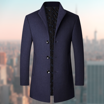 Men's Elegant Black Wool Winter Coat