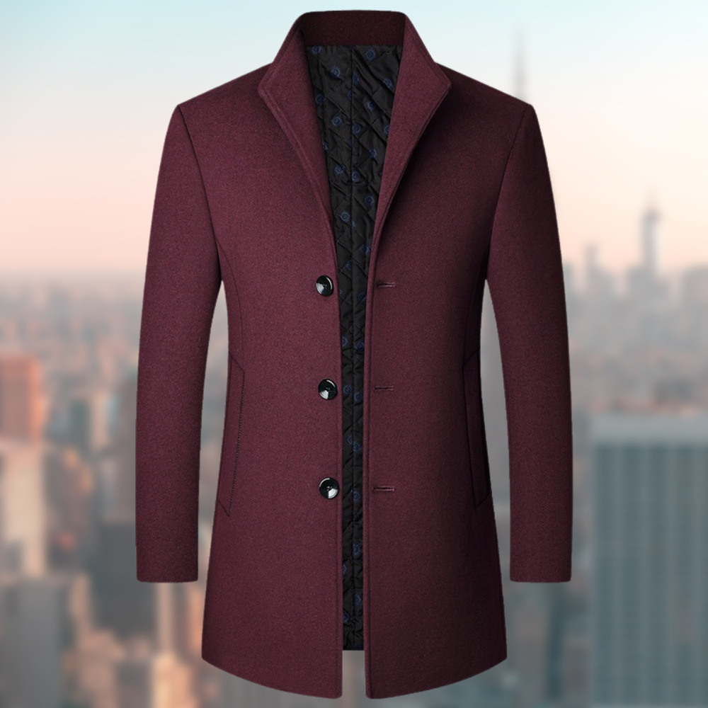 Men's Elegant Black Wool Winter Coat