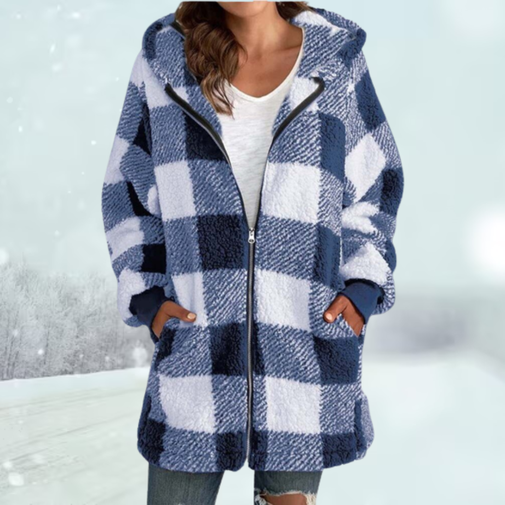 Karierte Winterjacke mit Kapuze