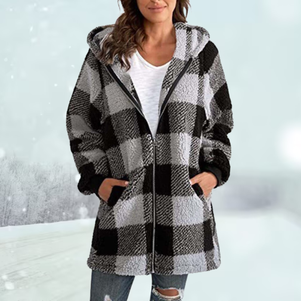 Karierte Winterjacke mit Kapuze