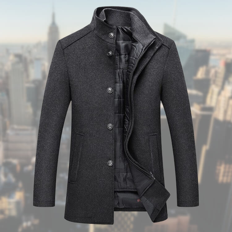 Warm Men's Winter Jacket Stand-Up Collar Wool
