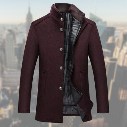 Warm Men's Winter Jacket Stand-Up Collar Wool