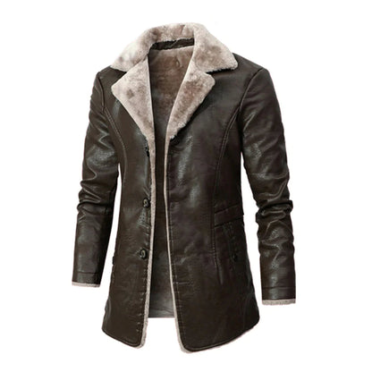 Men's Long Leather Jacket with Fur Lining