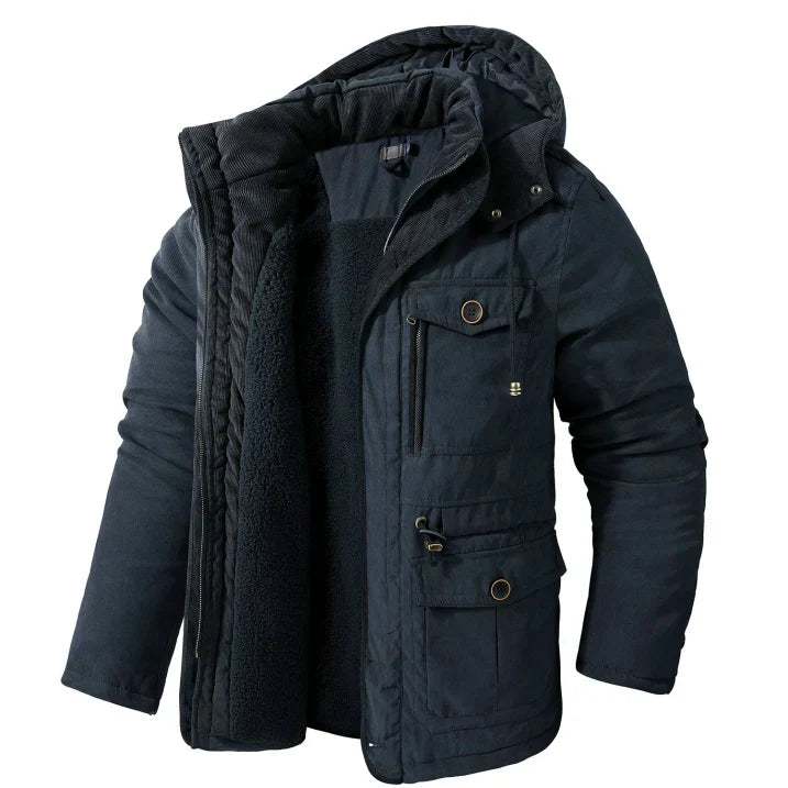 Herren Winterparka Fleece Kapuze Outdoorjacke - IdealeKleiden