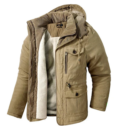 Men's Winter Parka Fleece Hood Outdoor Jacket
