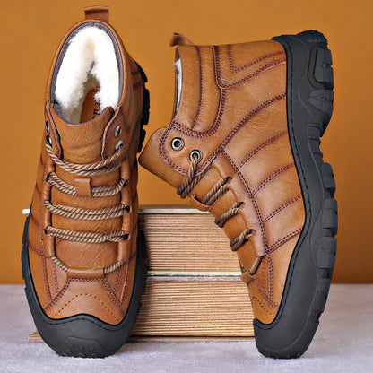 Men's Waterproof Leather Boots with Fur Lining