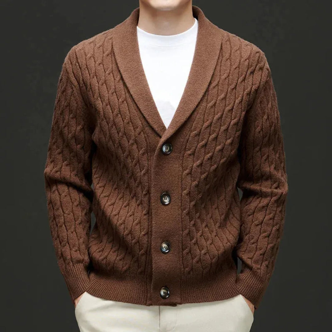 Stylisher Cardigan mit Schalkragen und Knöpfen - IdealeKleiden