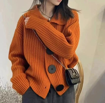 Damen Pullover Elegante Knopfleiste