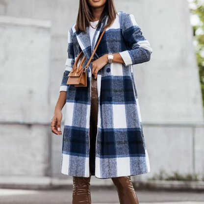 Fashionable Checked Wool Coat for Women