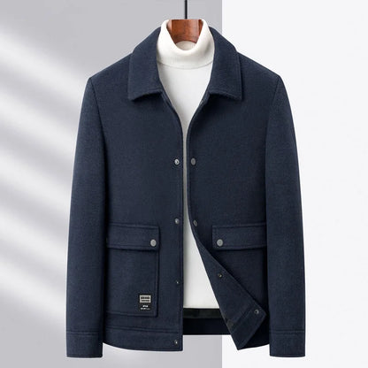 Men's Short Wool Jacket with Buttons & Pockets