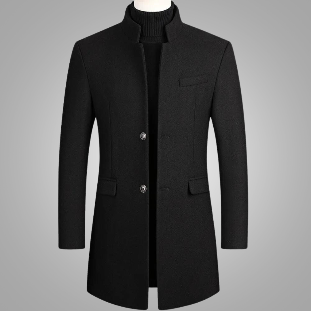 Men's Wool Coat Mid-Length Black