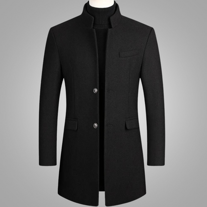 Men's Wool Coat Mid-Length Black