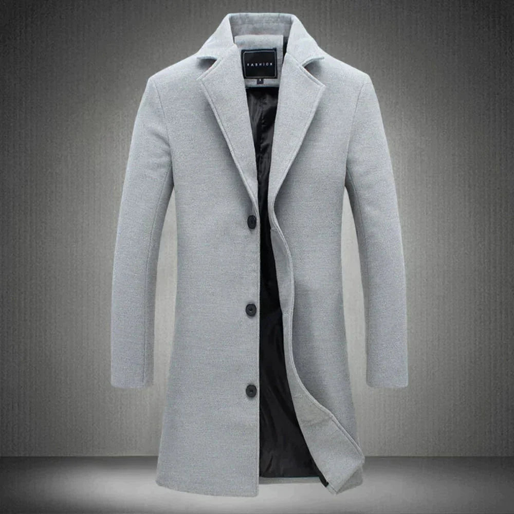 Men's Winter Coat Single-Breasted Mid-Length Wool