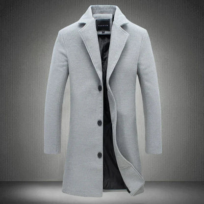 Men's Winter Coat Single-Breasted Mid-Length Wool