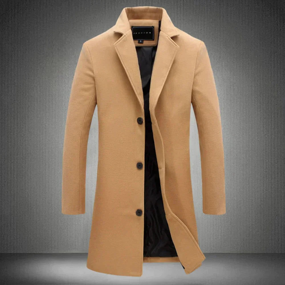 Men's Winter Coat Single-Breasted Mid-Length Wool