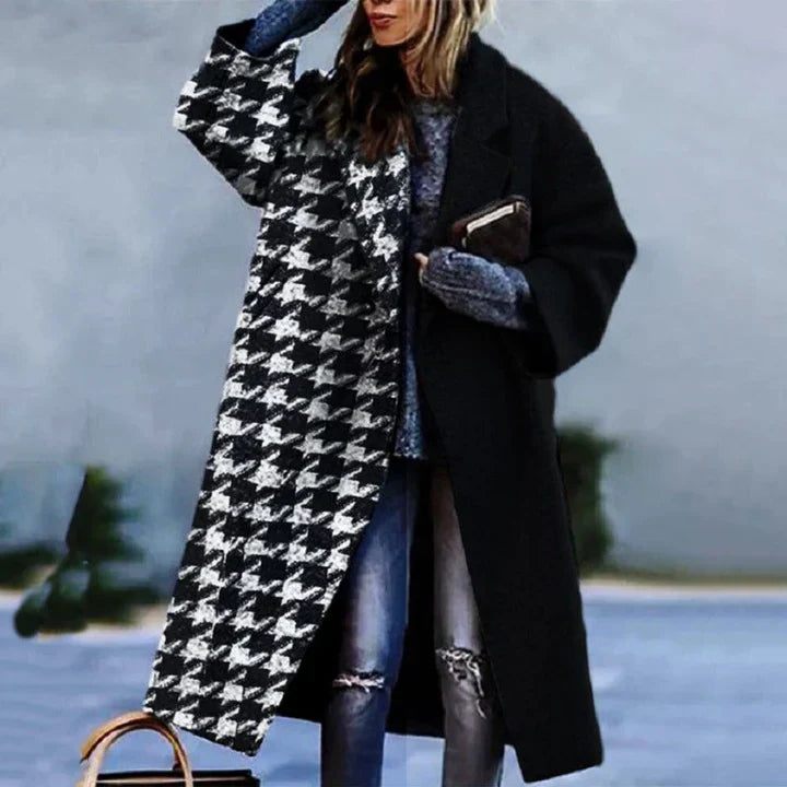 Oversized Damen Wintermantel Langschwarz Wollmantel - IdealeKleiden