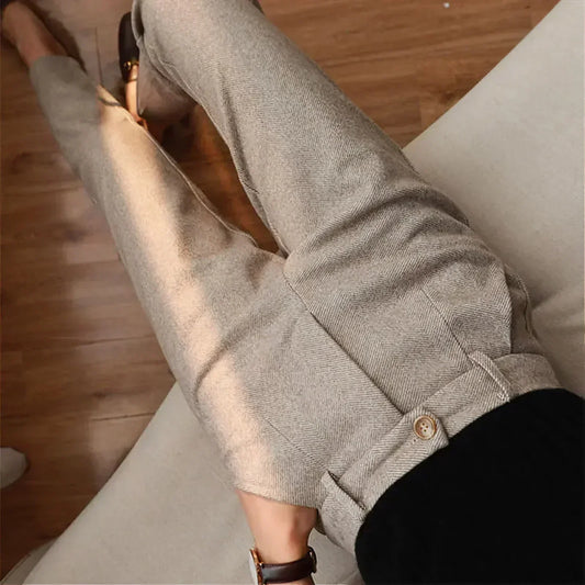 Herren Slimfit Hose Fischgratmuster Wollmix - IdealeKleiden