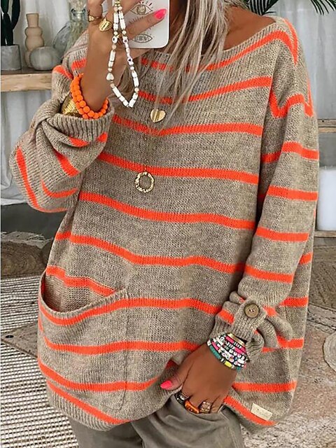 Stylisher Streifenpullover Modern Frauen - IdealeKleiden